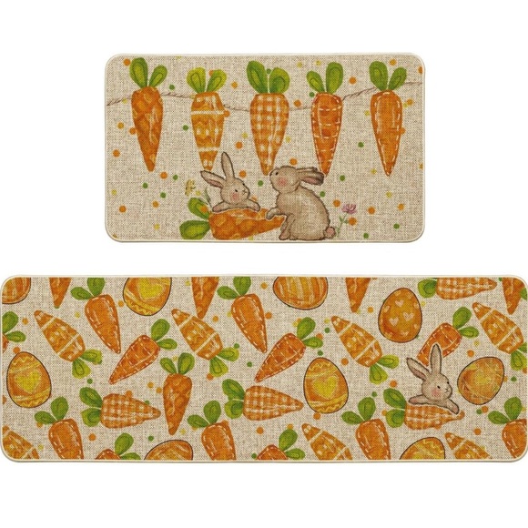 Holiday Time Bunny and Carrot Mat Set - Orange and Green 17x29” & 17x47” - Picture 1 of 6